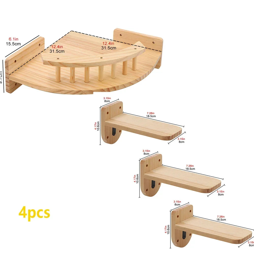 Wall-Mounted Cat Climbing Bridge with Rope Ladder and Hammock