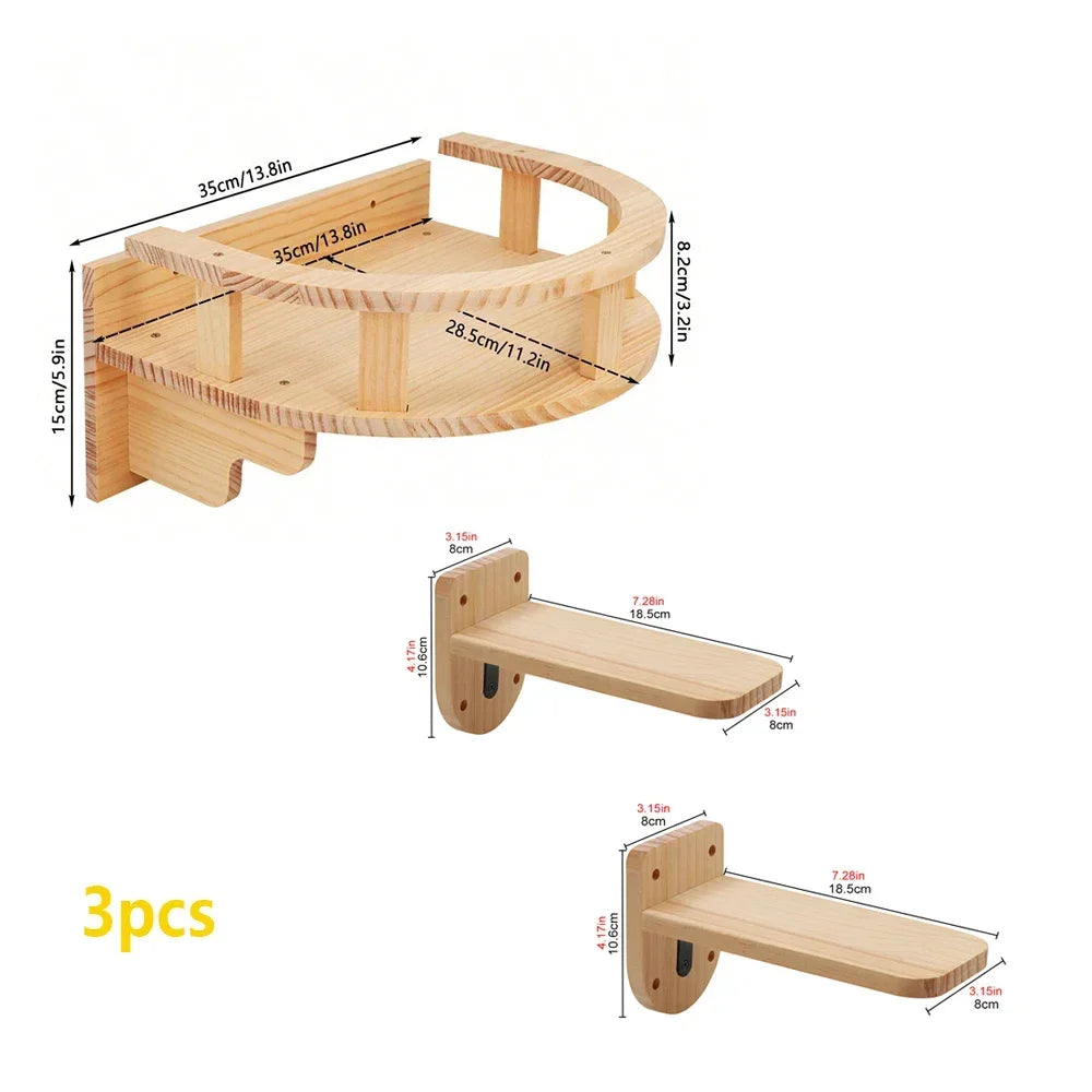 Wall-Mounted Cat Climbing Bridge with Rope Ladder and Hammock