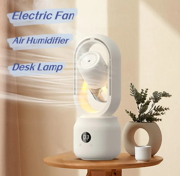 Bladeless USB Spray Mist Electric Fan & Air Humidifier (Rechargeable, Tabletop)