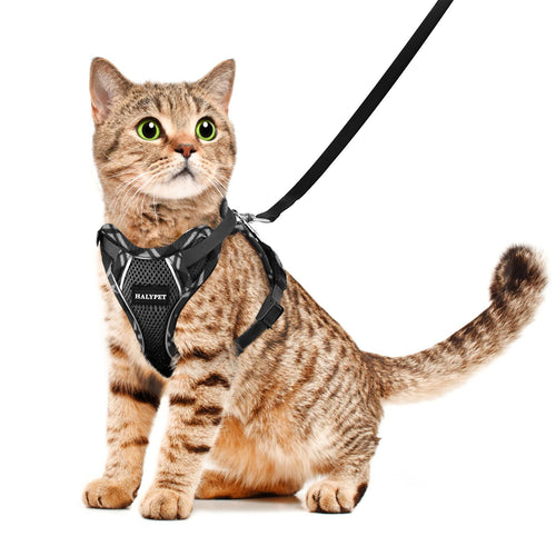 Halypet Cat Harness and Leash Set [H500 Pro Escape Proof Cat Harness for Walking Adjustable Breathable Soft Travel Cat Leash Reflective Strips Kitten Harness