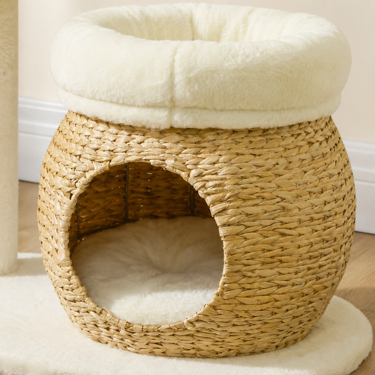 Modern Cat Tree Tower with Rattan Condo, Sisal Scratching Post & Plush Perch