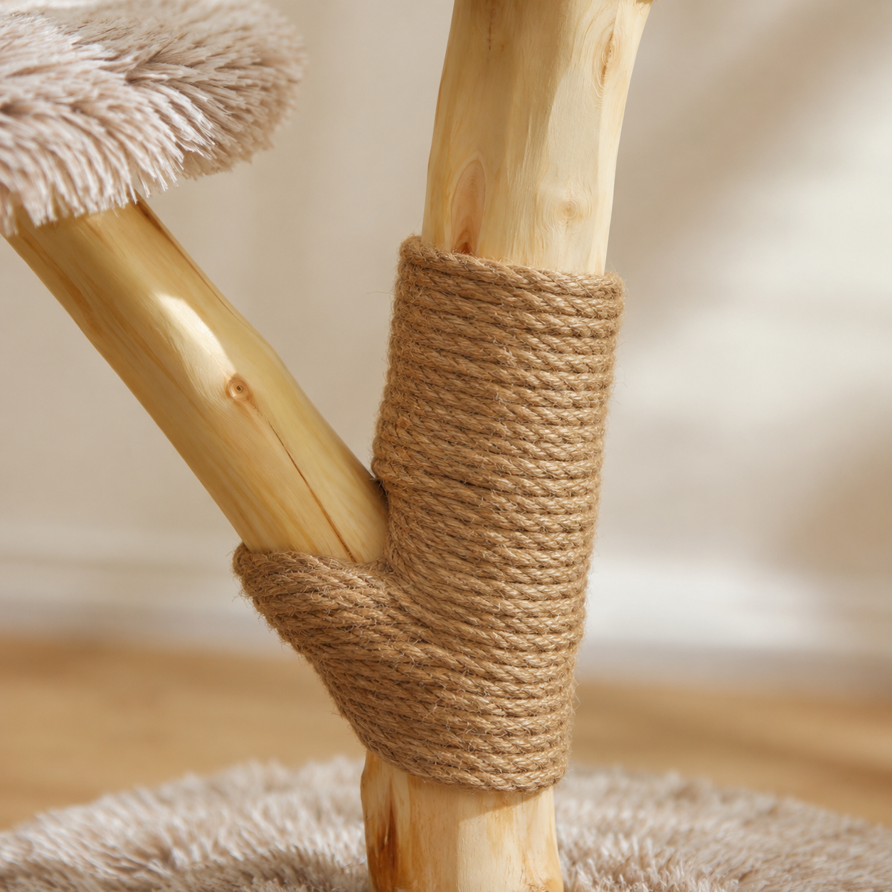Modern Cat Tree with Wooden Scratching Post, Plush Perches & Hanging Rope Toy