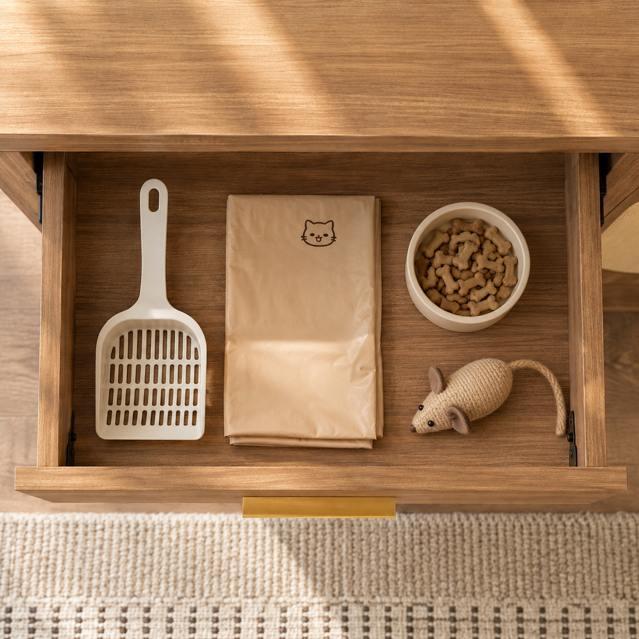 Cat Litter Box Enclosure Cabinet Hidden Litter Box Furniture Wooden Cat House with Scratching Board Rattan Doors Storage Drawer Espresso
