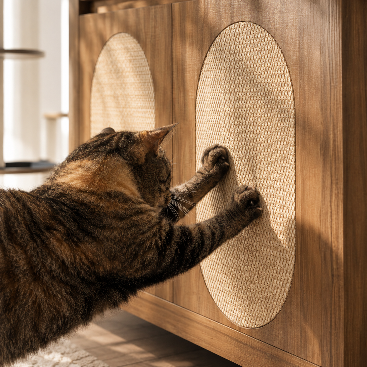Cat Litter Box Enclosure Cabinet Hidden Litter Box Furniture Wooden Cat House with Scratching Board Rattan Doors Storage Drawer Espresso