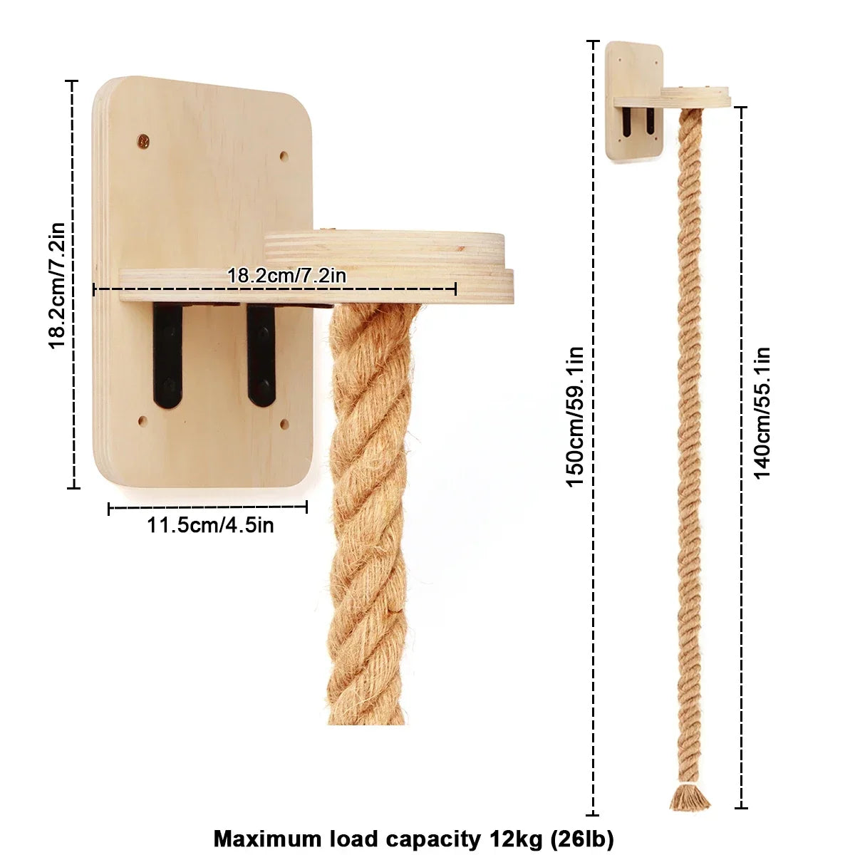 Wall-Mounted Cat Climbing Bridge with Rope Ladder and Hammock