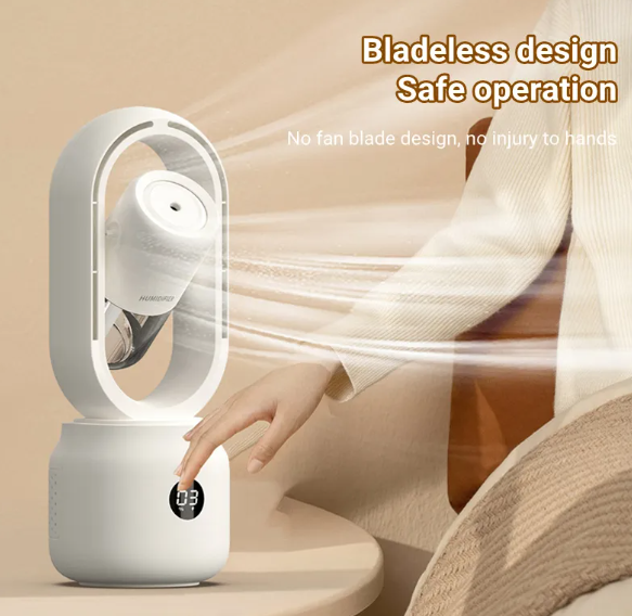 Bladeless USB Spray Mist Electric Fan & Air Humidifier (Rechargeable, Tabletop)