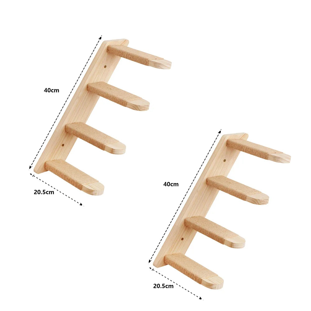 Wall-Mounted Cat Climbing Bridge with Rope Ladder and Hammock