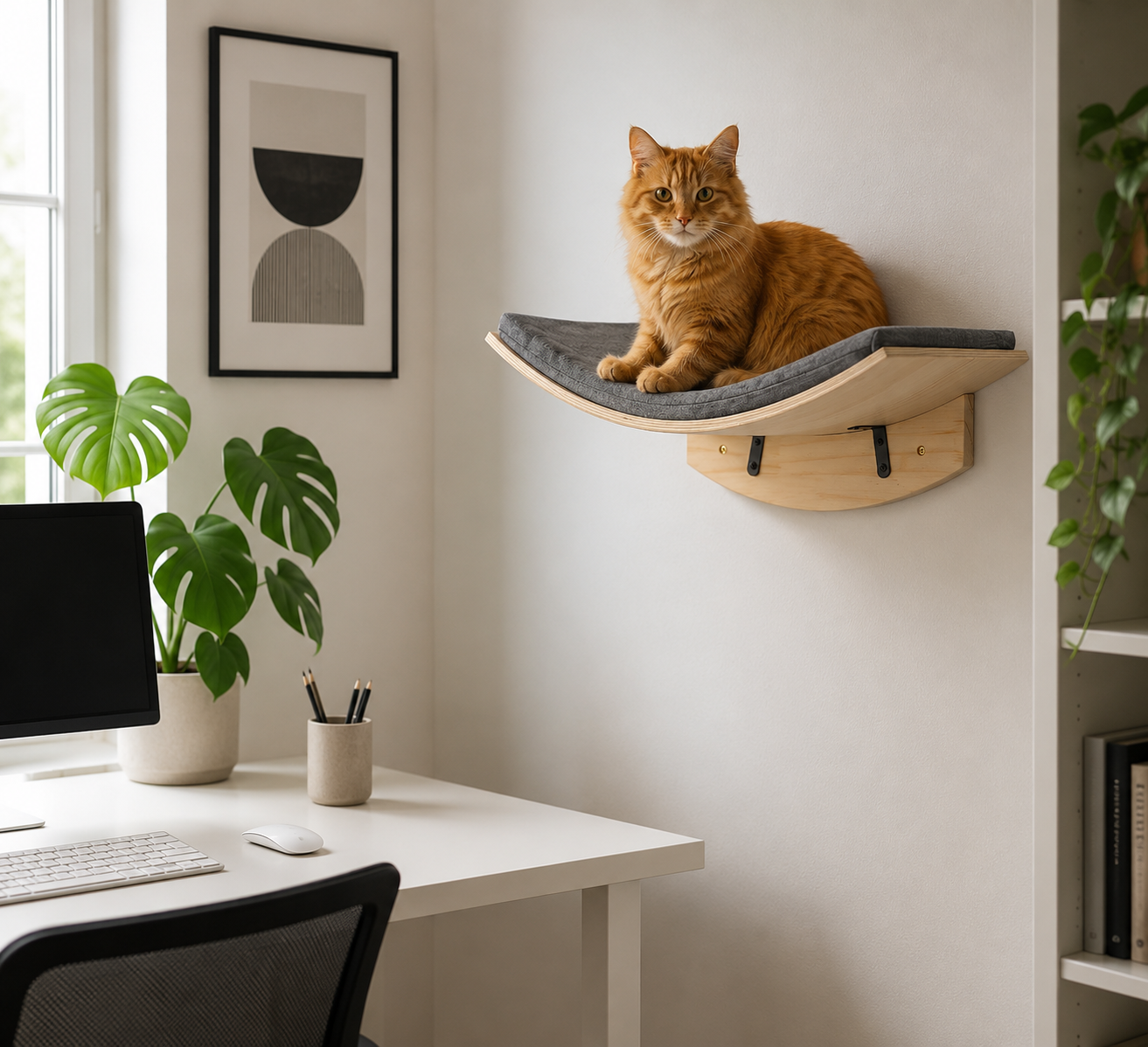 Curved Wall-Mounted Cat Perch with Soft Cushion