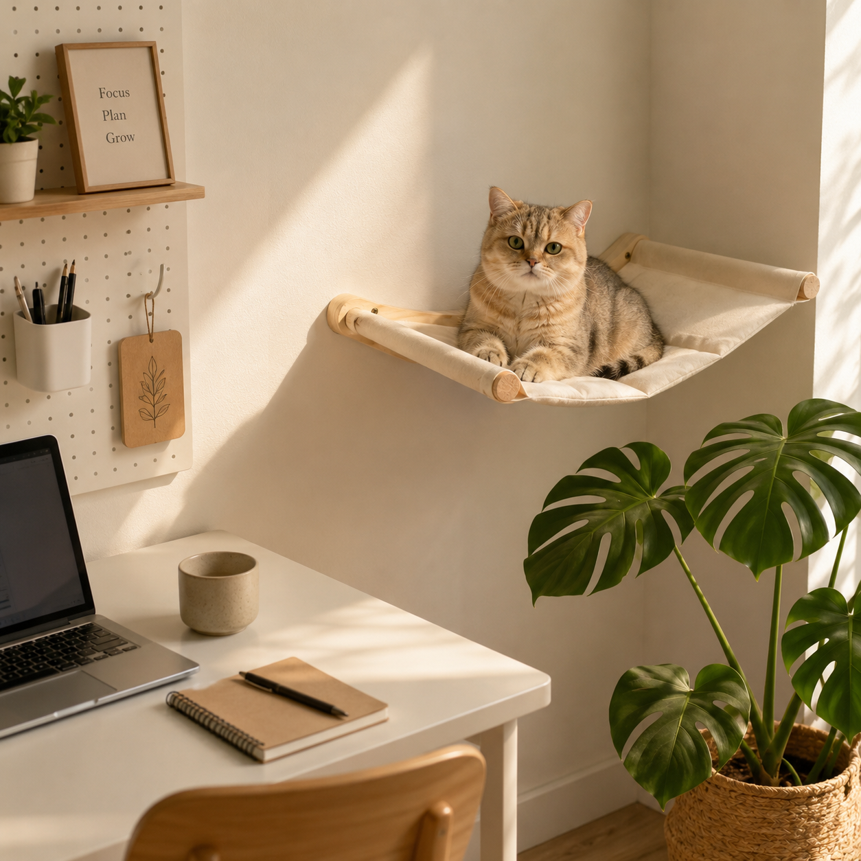 Wall-Mounted Cat Hammock Bed with Wooden Frame