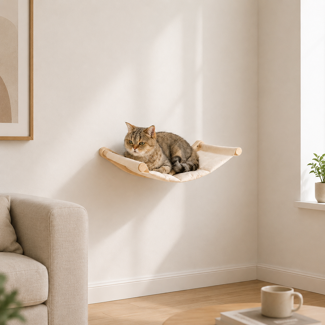 Wall-Mounted Cat Hammock Bed with Wooden Frame