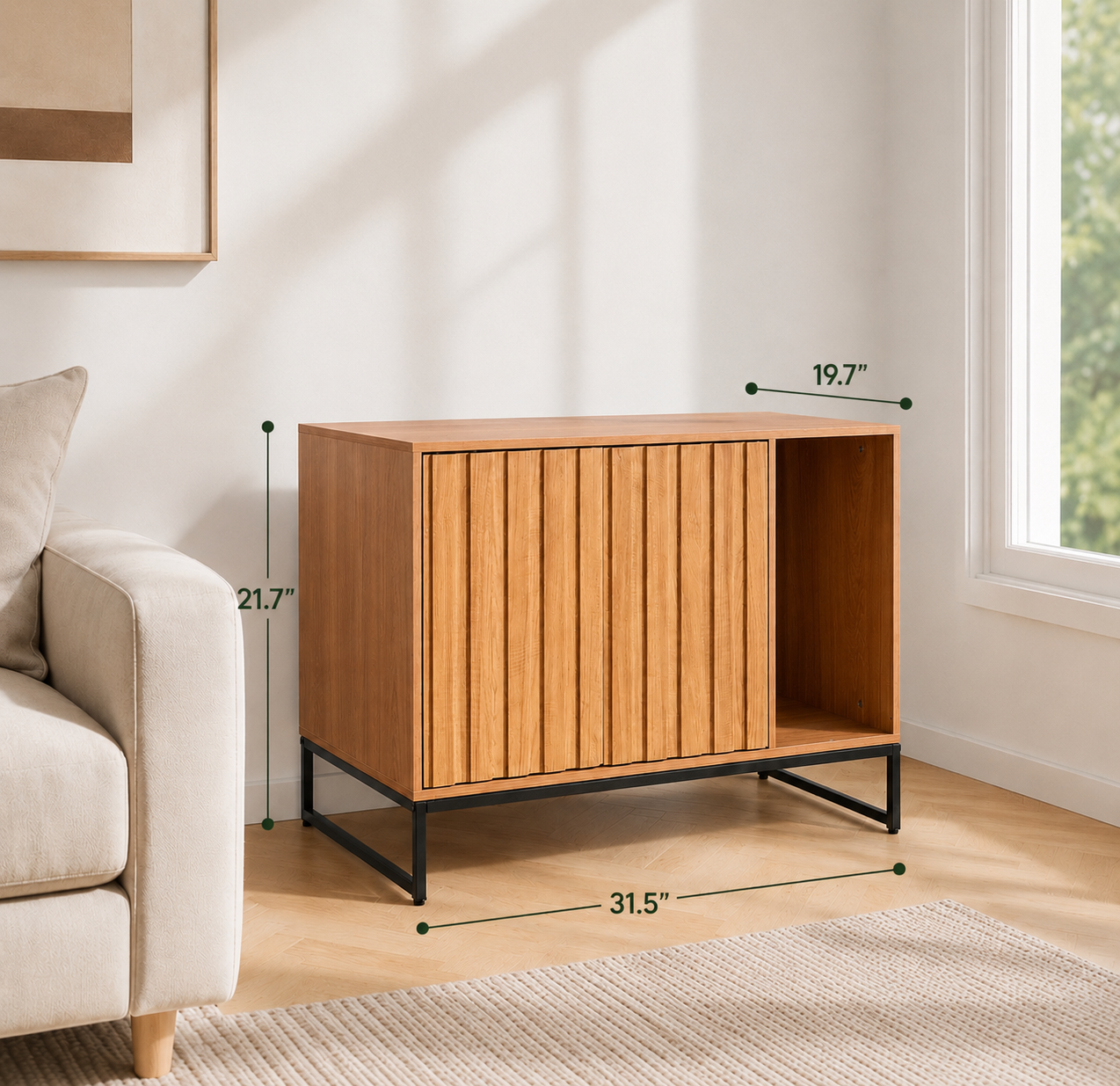 Cat Litter Box Enclosure Cabinet with Slat Door & Storage — 31.5" | Velnesto
