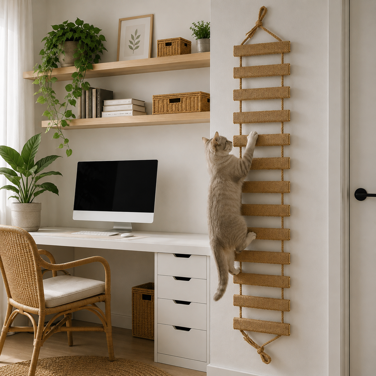 Sisal Rope Cat Climbing Ladder Wall Mounted