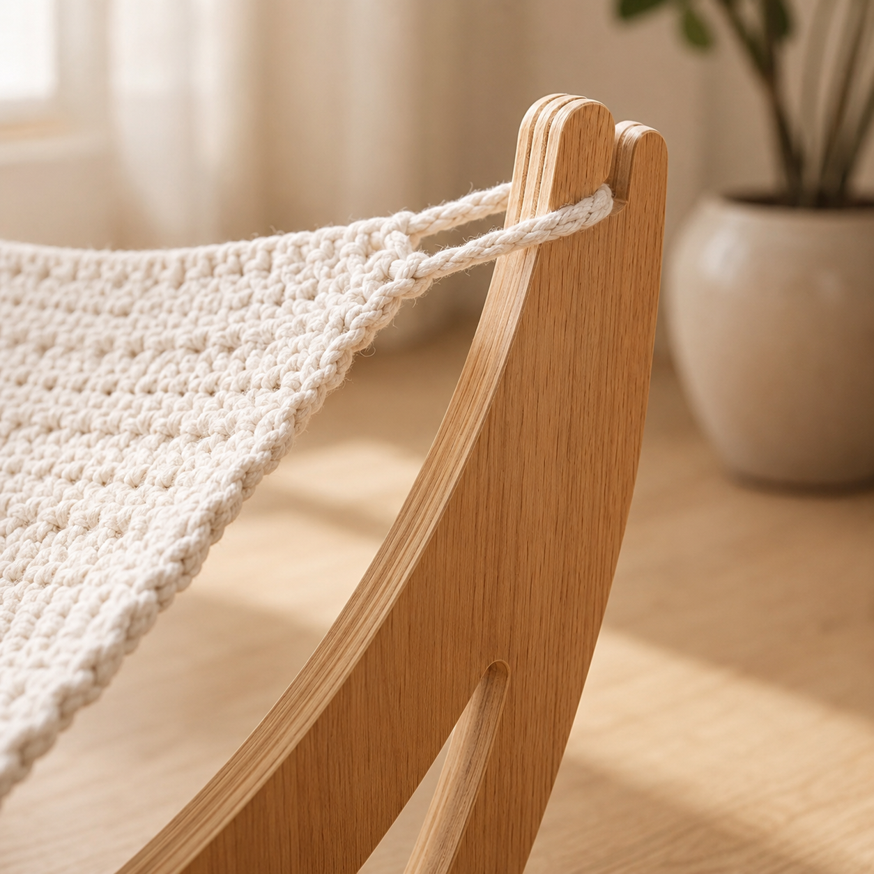 Woven Cat Sling Bed with Solid Wood Frame