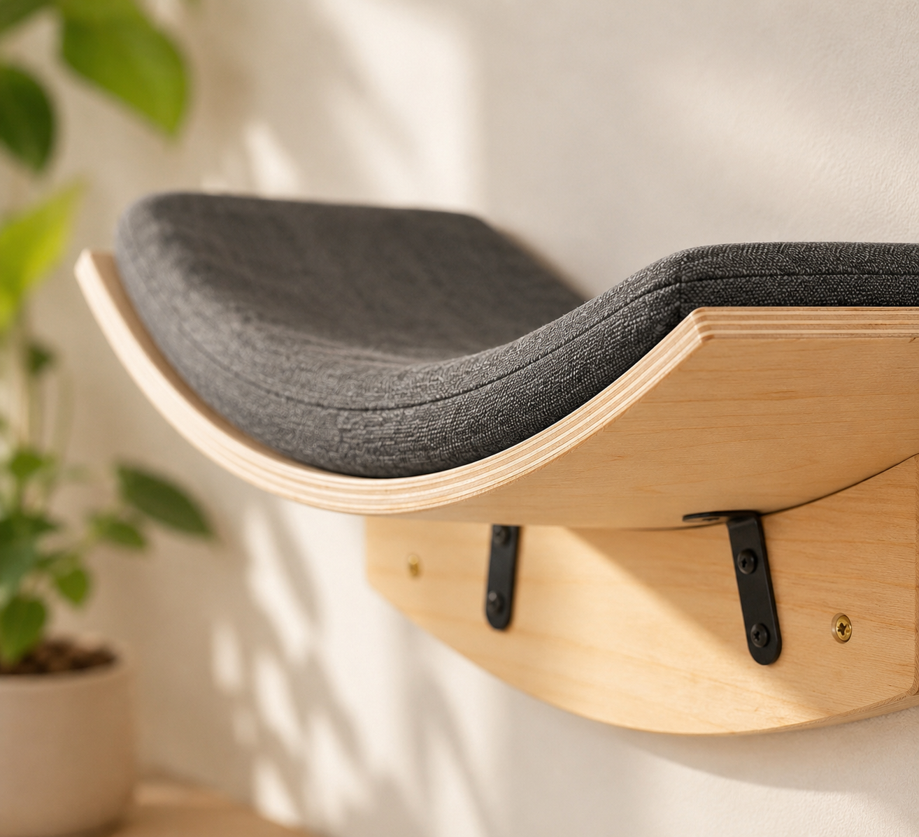 Curved Wall-Mounted Cat Perch with Soft Cushion